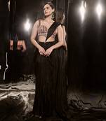 Black Embroidered Pre-Draped Saree Set With Corset Blouse