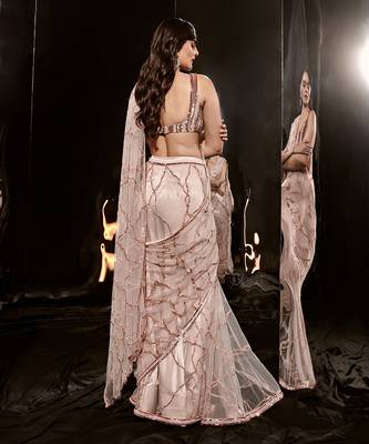 Pinkish Nude Embroidered Saree 3