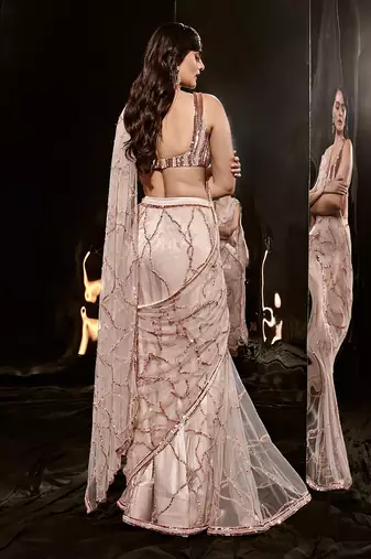 Pinkish Nude Embroidered Saree