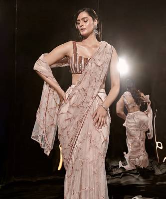 Pinkish Nude Embroidered Saree 4