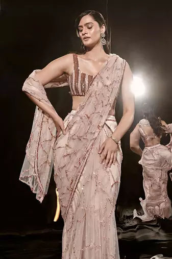 Pinkish Nude Embroidered Saree