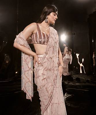 Pinkish Nude Embroidered Saree 5