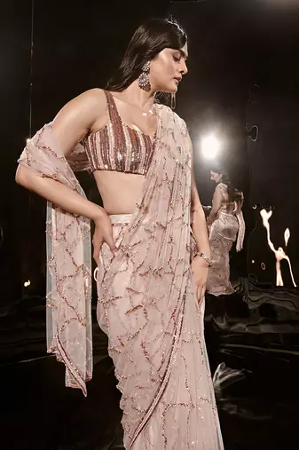 Pinkish Nude Embroidered Saree