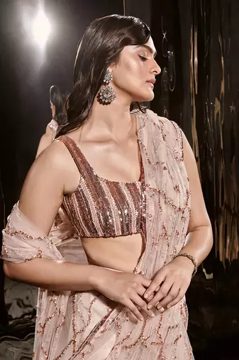 Pinkish Nude Embroidered Saree