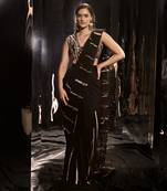 Black Pre-Draped Embroidered Saree Set With Sleeveless Blouse