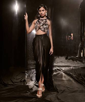 Black Embroidered Dhoti Set With Cape 2