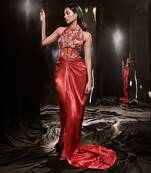 Red Embroidered Corset Dress