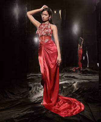Red Embroidered Corset Dress 2