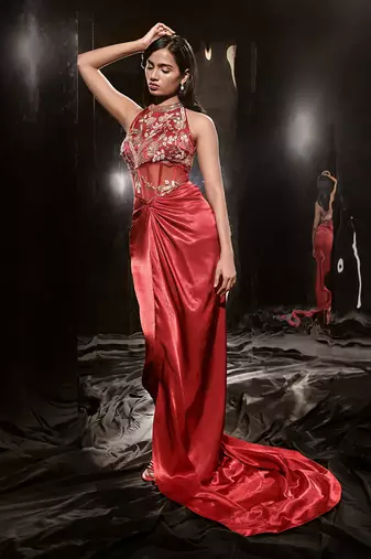 Red Embroidered Corset Dress