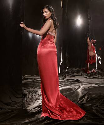 Red Embroidered Corset Dress 5