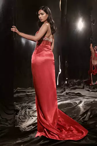 Red Embroidered Corset Dress