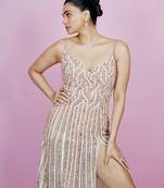 Silver Embroidered Gown With Trail