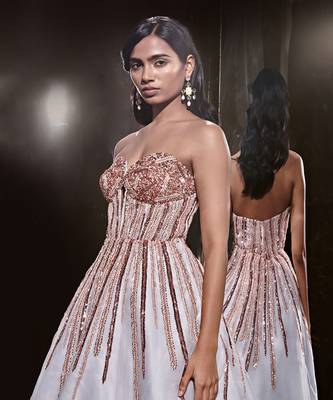 Ice Blue Embroidered Corset Dress 4
