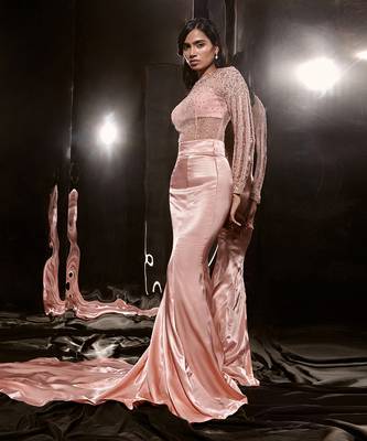 Rose Pink Embroidered Bodysuit With Skirt 1