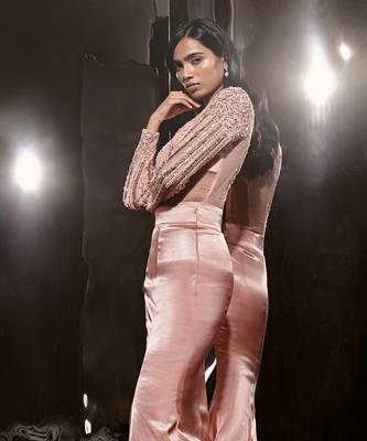 Rose Pink Embroidered Bodysuit With Skirt 2
