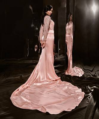 Rose Pink Embroidered Bodysuit With Skirt 3