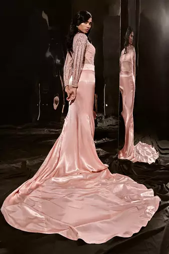 Rose Pink Embroidered Bodysuit With Skirt