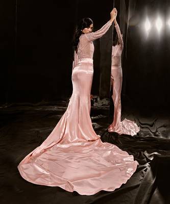 Rose Pink Embroidered Bodysuit With Skirt 4