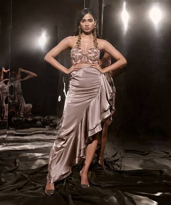 Brown Embroidered Ruffle Dress 1