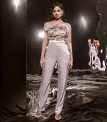 Lilac Embroidered Ruffle Jumpsuit