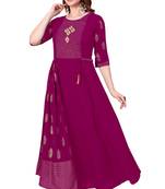 Magenta plain rayon long-kurtis
