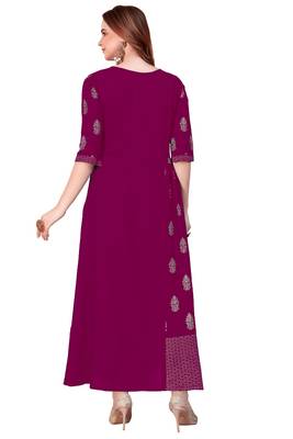 Magenta plain rayon long-kurtis 3