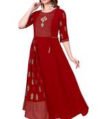 Red plain rayon long-kurtis