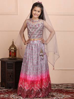 Onion pink embroidered raw silk kids-skirts 1
