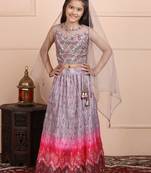 Onion pink embroidered raw silk kids-skirts