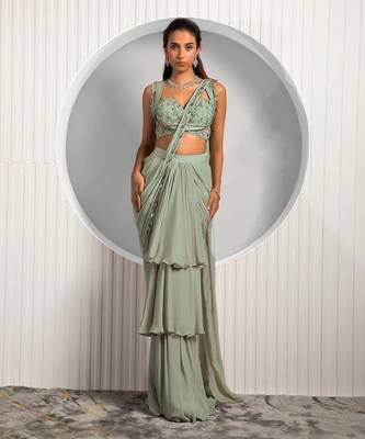 Green Violet Saree 1