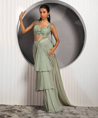 Green Violet Saree 5