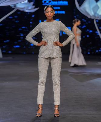 Lustrous Silver Classic Pant Suit 1