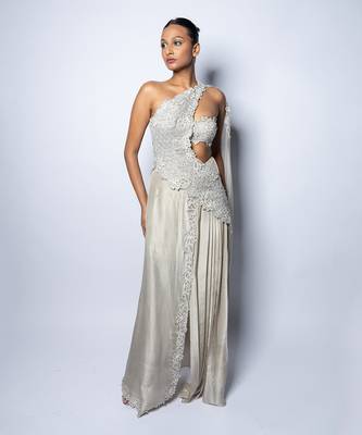 Valentine Silver  Thigh-High Slit Skirt Set 1