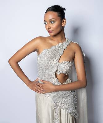 Valentine Silver  Thigh-High Slit Skirt Set 2