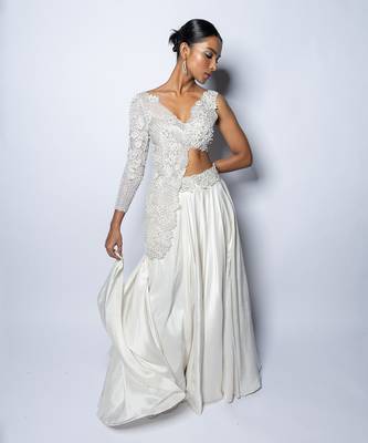 Argent White Assymetrical Embellished Jacket Set 1