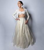 Argent White Embroidered Jacket Blouse & Textured Skirt