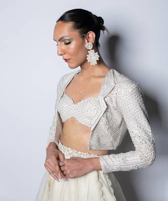 Argent White Embroidered Jacket Blouse & Textured Skirt 2