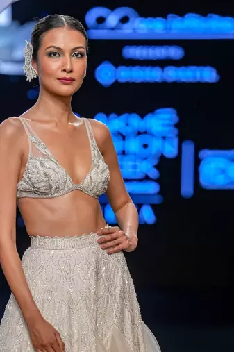 Argent White Godet Embellished Lehenga Set