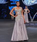 Lustrous Silver Skirt With Hand Embroidered Drape Set