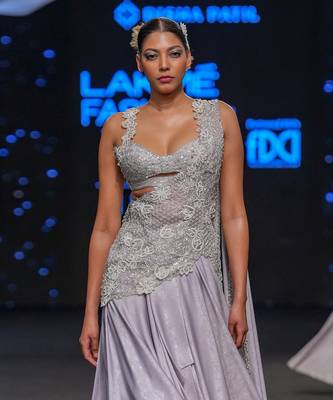 Lustrous Silver Skirt With Hand Embroidered Drape Set 2