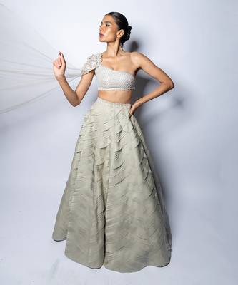 Valentine Silver Organza Pleated Lehenga Set 1