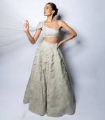 Valentine Silver Organza Pleated Lehenga Set