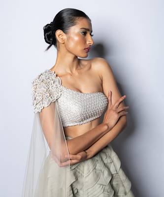 Valentine Silver Organza Pleated Lehenga Set 2