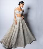Valentine Silver Embroidered Long Jacket Lehenga Set