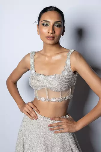 Valentine Silver Foil Lehenga Set