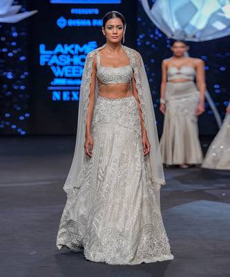 Valentine Silver Thin & Thick Kali Lehenga Set 1
