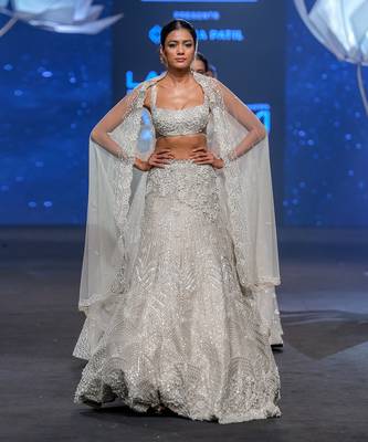 Valentine Silver Thin & Thick Kali Lehenga Set 2