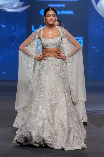 Valentine Silver Thin & Thick Kali Lehenga Set