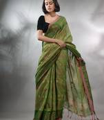 Green Tissue Handwoven Soft Saree With Texture Designs