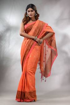 Orange Tissue Handwoven Soft Saree With Texture Designs